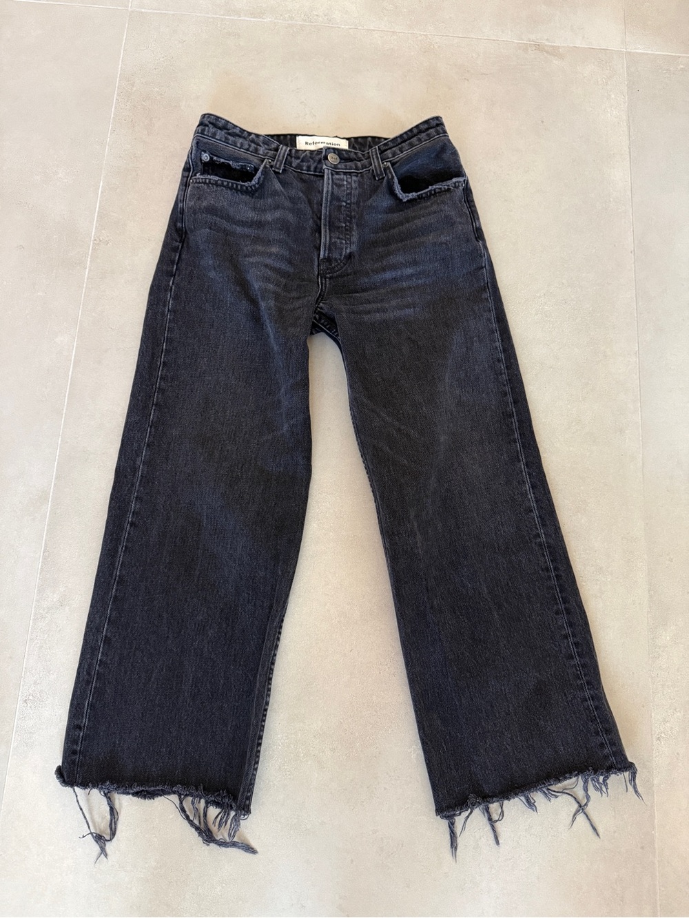 Reformation Black Cropped Wide Leg Jeans – Size 27